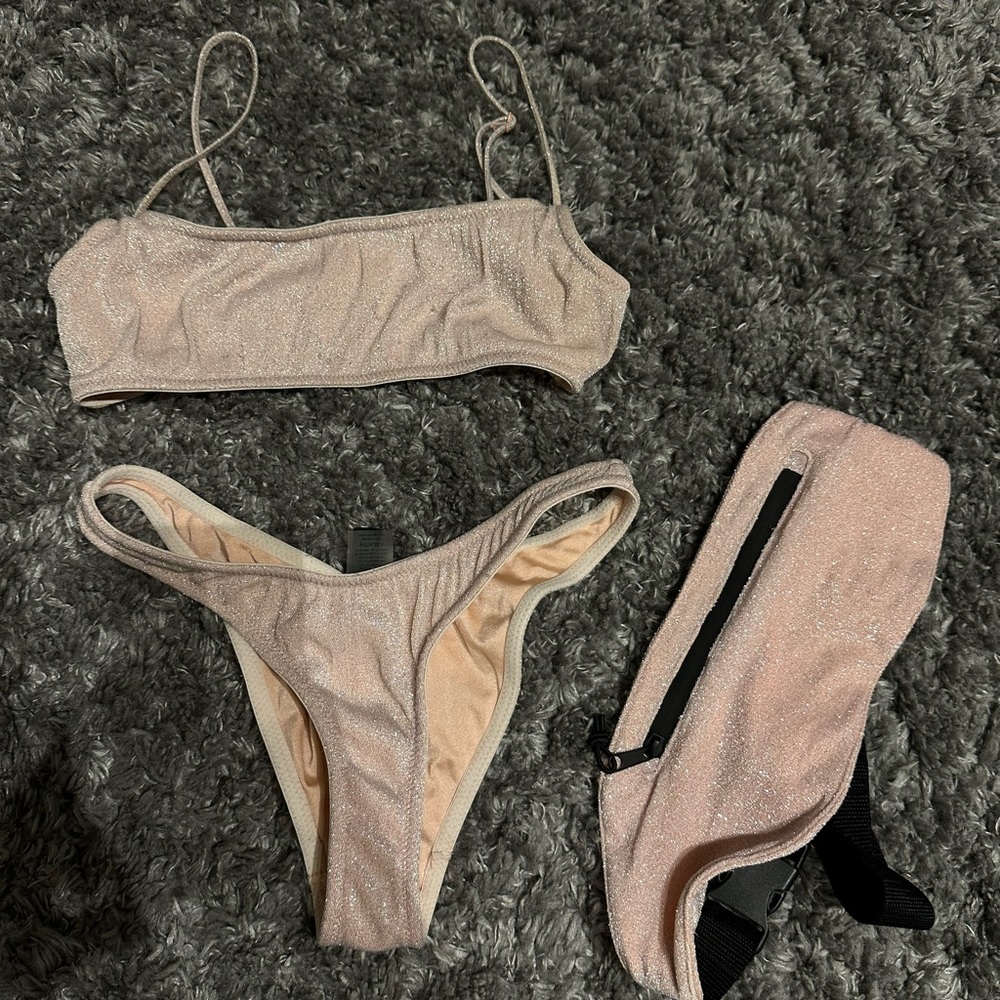 Triangl Sparkling Pink Bikini Set with Matching Bag